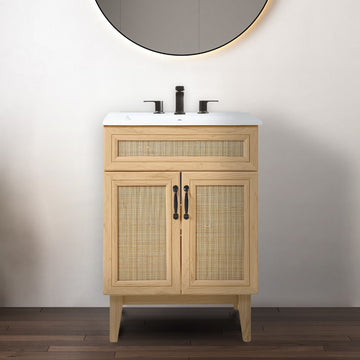 Javer Rattan Modern Farmhouse 2-Shelf Bath Vanity Cabinet Only (Sink Basin not Included)